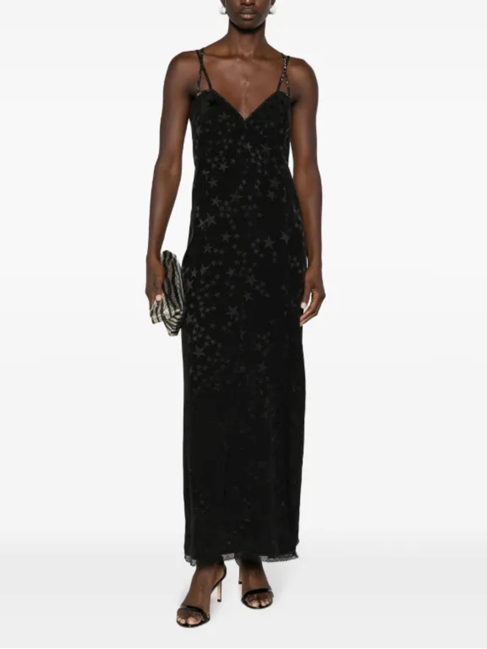 Zadig & Voltaire NWT Rohal Star-Jacquard Silk Dress Maxi Slip Slit Open Back